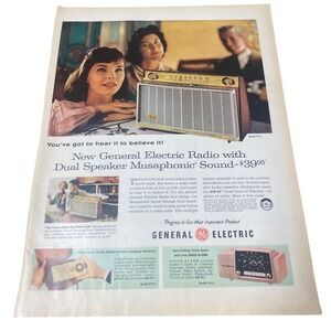Vintage 1950s General Electric Musaphonic Radio Print Ad Art